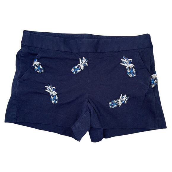 Loft Pineapple Embroidered Shorts ~ Forever Navy SZ 6 LOFT Shorts Navy Beaded - Picture 2 of 10